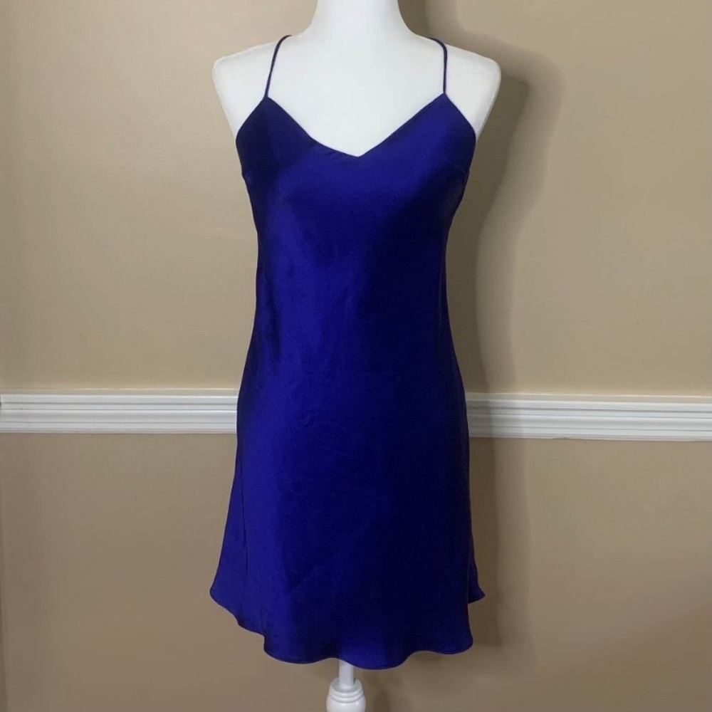 zara royal blue spaghetti strap mini dress